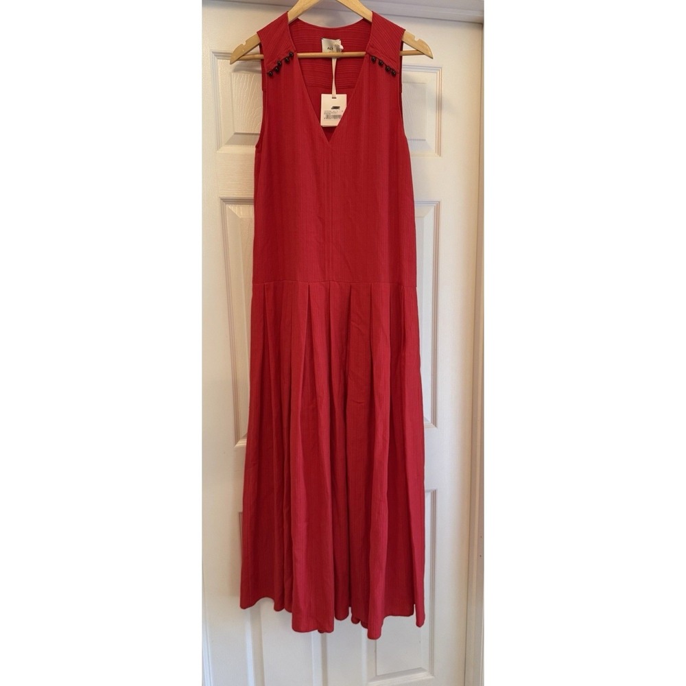 Alysi Abito Micro Embroidery 4  Dress Women 42 Red Drop Waist Pleated Midi Italy